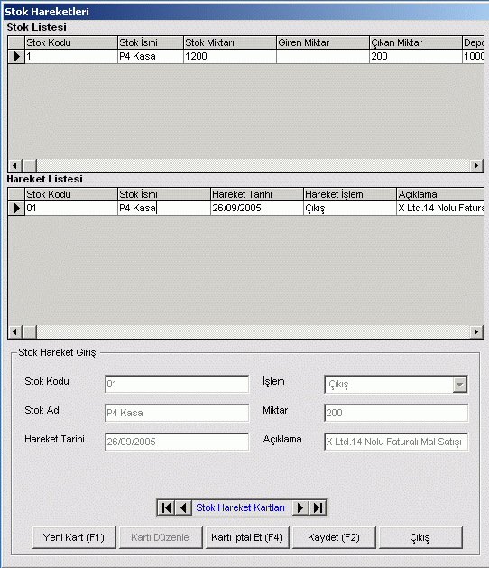 Stok Hareketleri Ekran